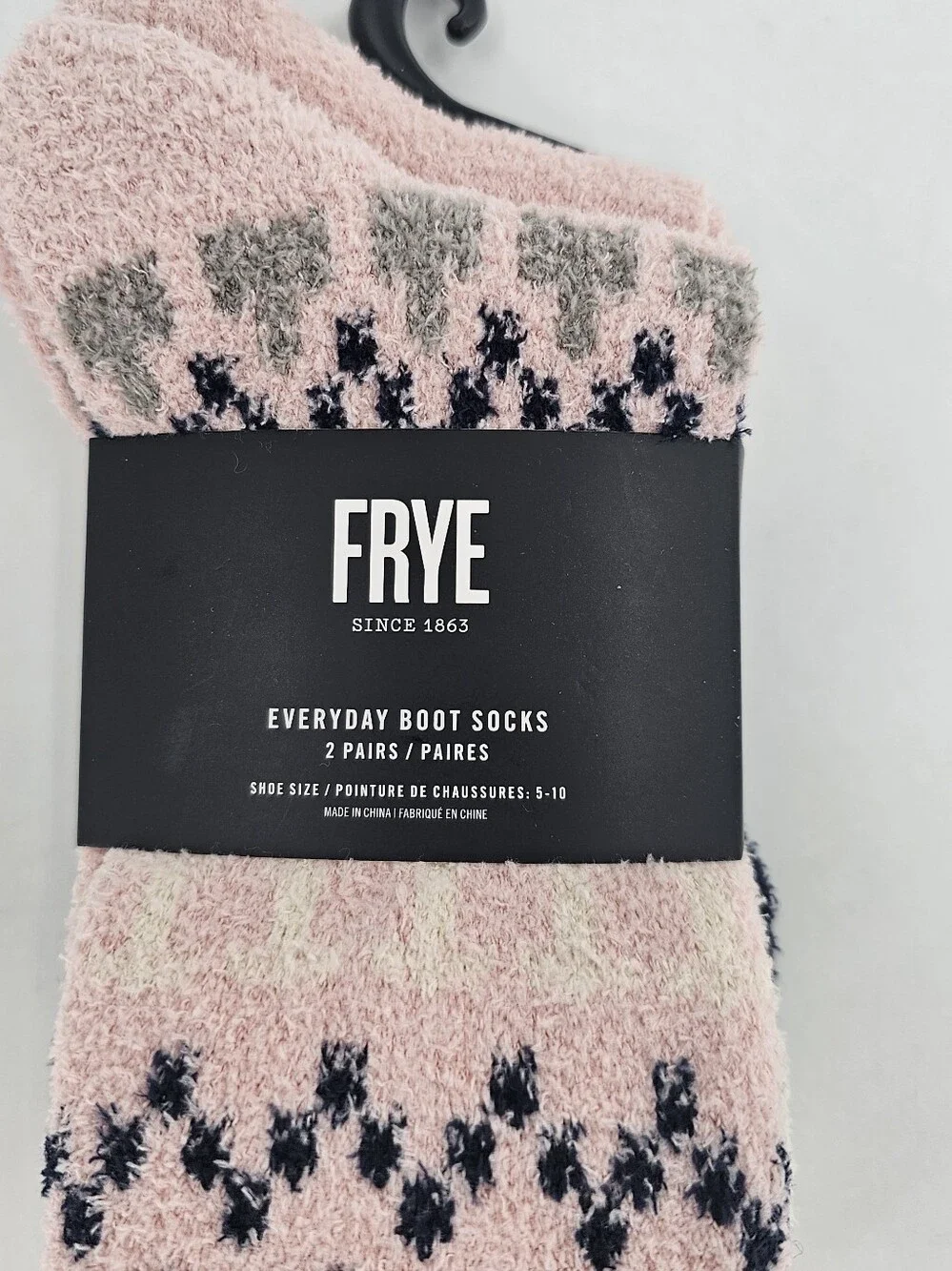 FRYE FUZZY BOOT SOCKS 2-PAIRS SHOE SIZE 5-10  NWT PINK BLACK